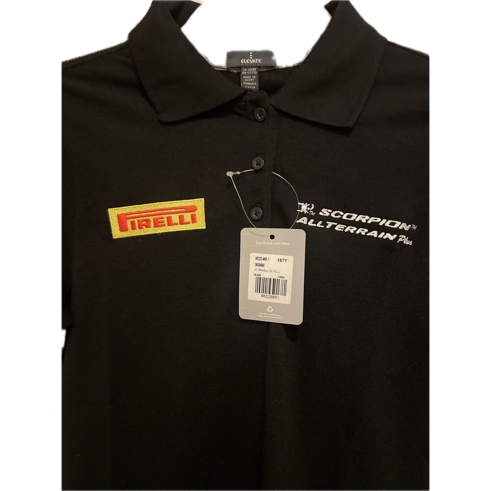 Women’s Pirelli Polo Shirt XS Black Scorpion Racing Tire Logo Gorpcore NWT Prep